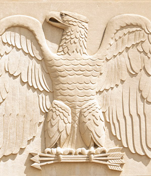 Closeup of Tyack Lawfirm Brick Exterior Eagle